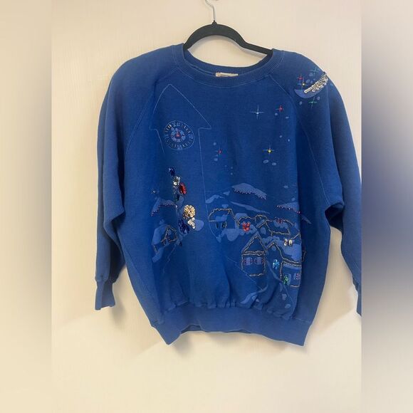 Vintage Neiman Marcus glitter beaded sequin Christmas Snowy Village sweater - Picture 3 of 4